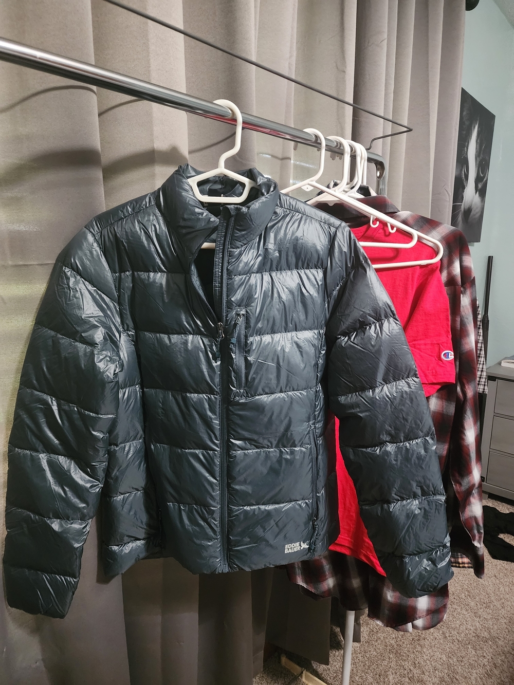 Eddie Bauer Dark Charcoal Quilted Shiny Puffer Jacket